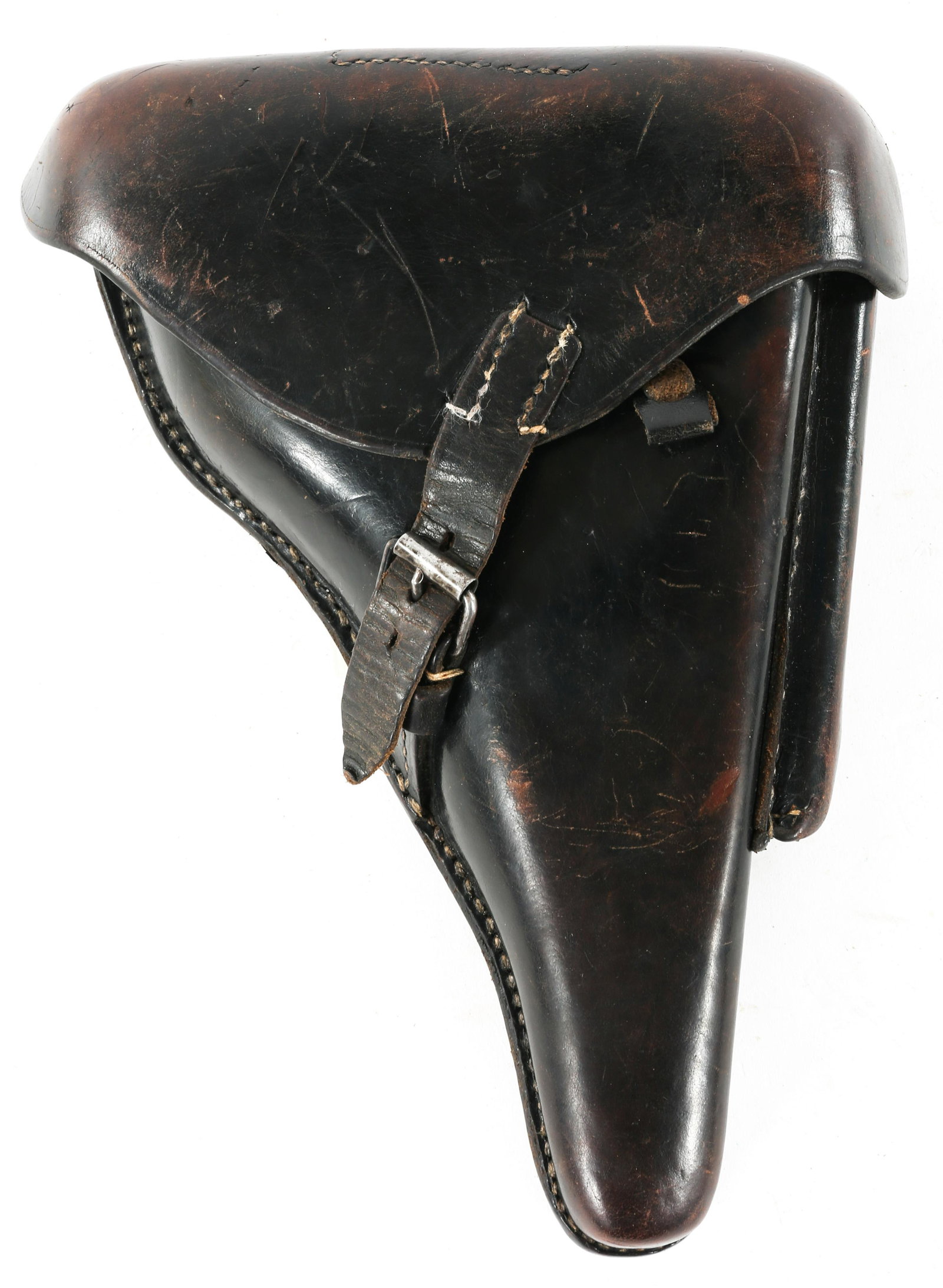 1941 WWII GERMAN ULM LUGER PISTOL HOLSTER: 1941 WWII GERMAN ULM LUGER PISTOL HOLSTER 1941 Dated WWII German P.08 Luger Pistol Holster. Stamped "bml/412" at top of holster. Waffenamt "WaA788". Manufactured by Hans Romer/Ulm Black hardshell.