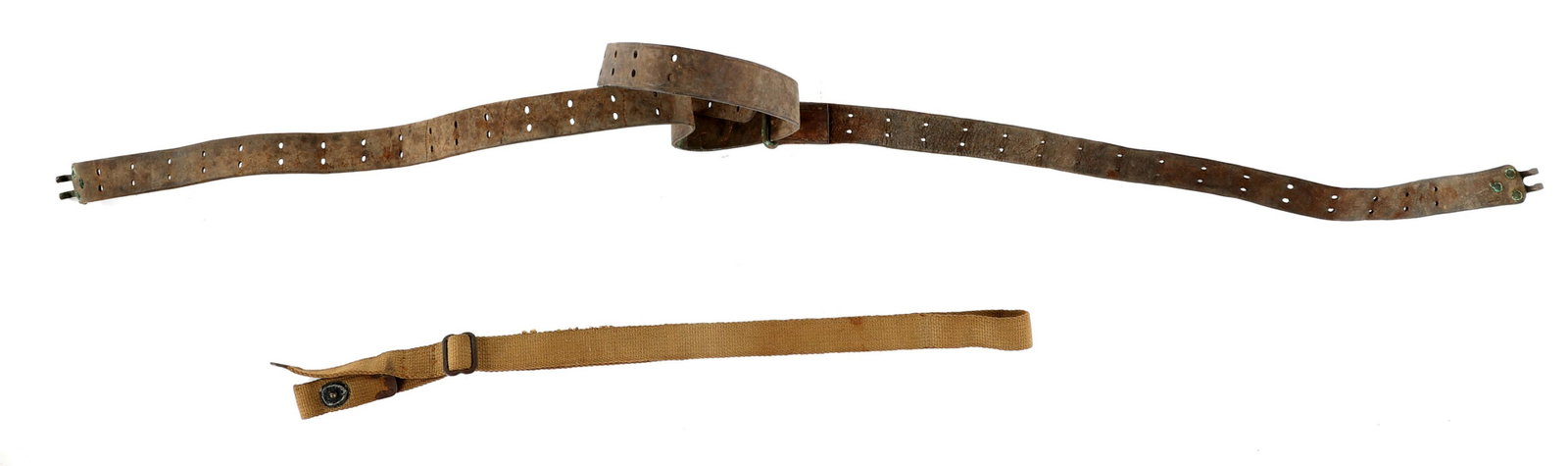 US RIFLE SLINGS LOT OF 2: US RIFLE SLINGS LOT OF 2 One light brown leather sling fitted for 1903 and 1917 US rifles. Canvas sling fitted for US M1 carbines.