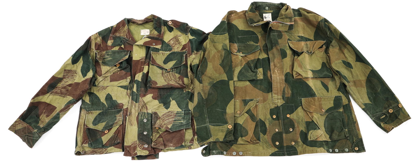 BELGIUM CONGO COMMANDO BRUSHSTROKE CAMO SMOCK: BELGIUM CONGO COMMANDO BRUSHSTROKE CAMO SMOCK Lot of 2 Different Belgium Congo / African Colonies Brushstroke camo Denison Smock Jump Jackets. Issued to the Belgium Commando / Paratroopers & Marine In