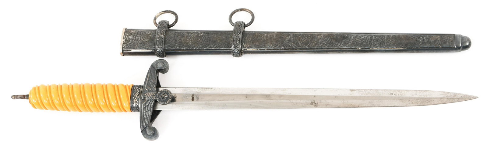 WWII GERMAN ARMY DRESS DAGGER By H KOLPING: WWII GERMAN ARMY DRESS DAGGER By H KOLPING WWII German Army model 1935 " Wehrmacht Heer Dolch " dress dagger. Bright blade with highly visible cross grain. Acid etched maker mark / logo "H. Kolping, S