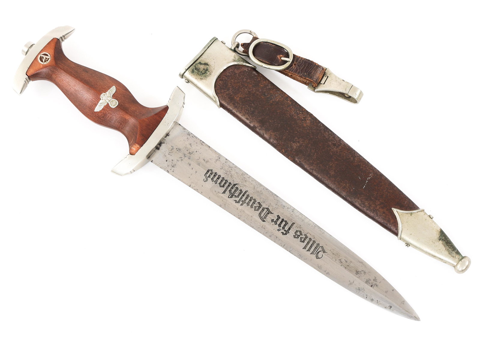WWII GERMAN SA PARTIAL ROHM DAGGER By GERB HELLER: WWII GERMAN SA PARTIAL ROHM DAGGER By GERB HELLER WWII German SA Sturmabteilung Ehrendolch mit Widmung "Lazy Man's" partially ground Rohm Honor Dagger. Bright blade with visible crossgrain. Acid etche