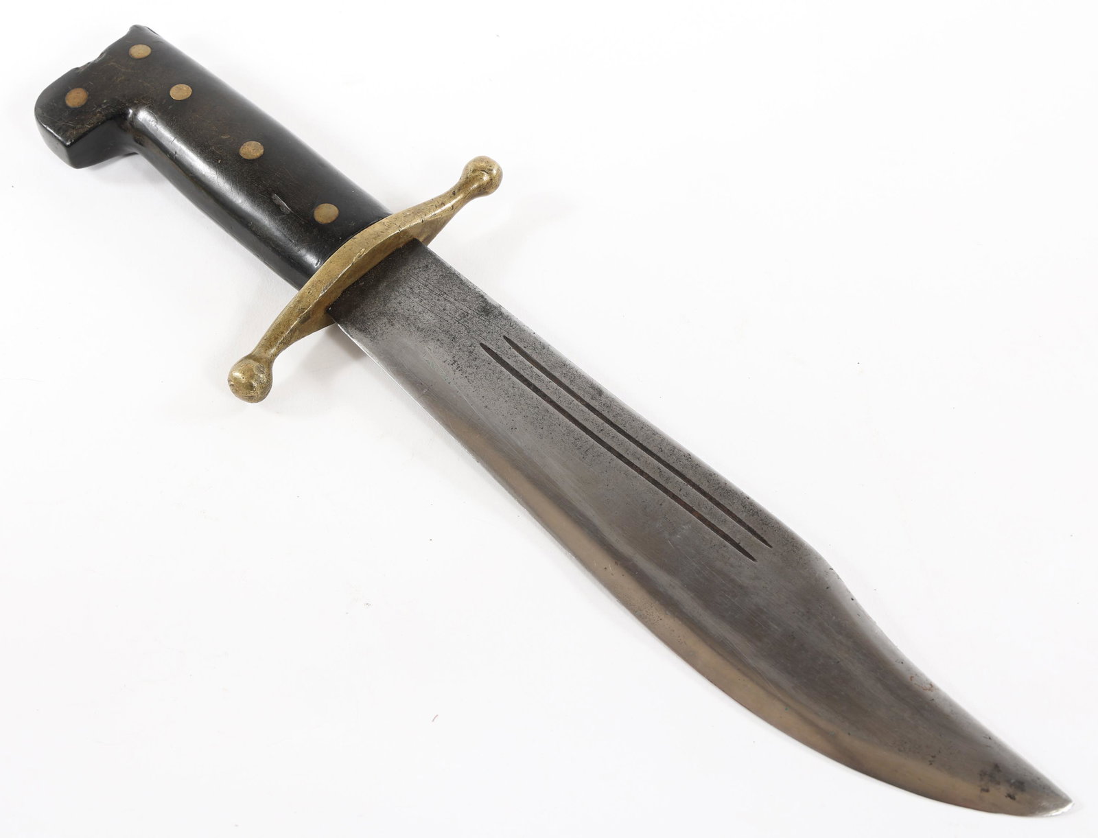 WWII US ARMY V-44 SURVIVAL KNIFE COLLINS No18: WWII US ARMY V-44 SURVIVAL KNIFE COLLINS No18 WWII US Army V-44 Collins Survival Knife. Type I with heavy duty clip point bright blade. Stamped on the ricasso "Collins & Co, Legitimus, Made in USA, No