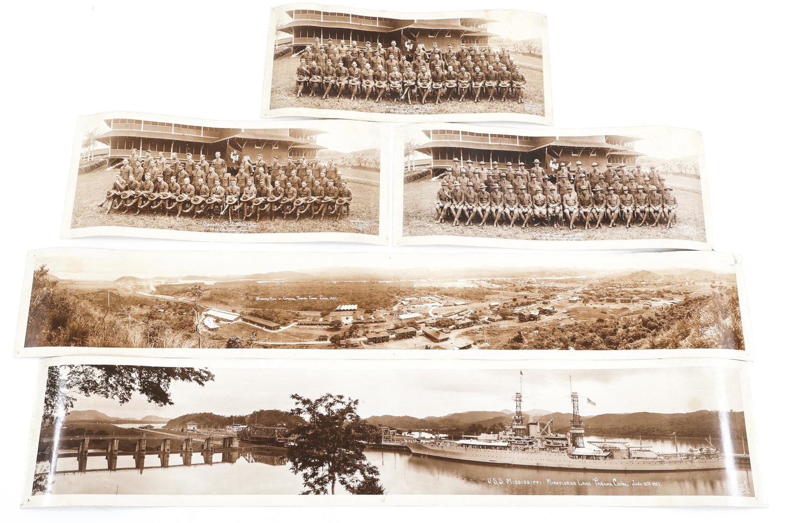 1920'S US ARMY ENGINEER PANAMA CANAL YARD PICTURES: 1920'S US ARMY ENGINEER PANAMA CANAL YARD PICTURES Lot of 5 US Army Corps of Engineer Panama Canal Pictures. (3) 24" x 10" Corps of Engineer 11th, E Co group photo, Corozal, C.Z June 1927. (1) 52" x 8