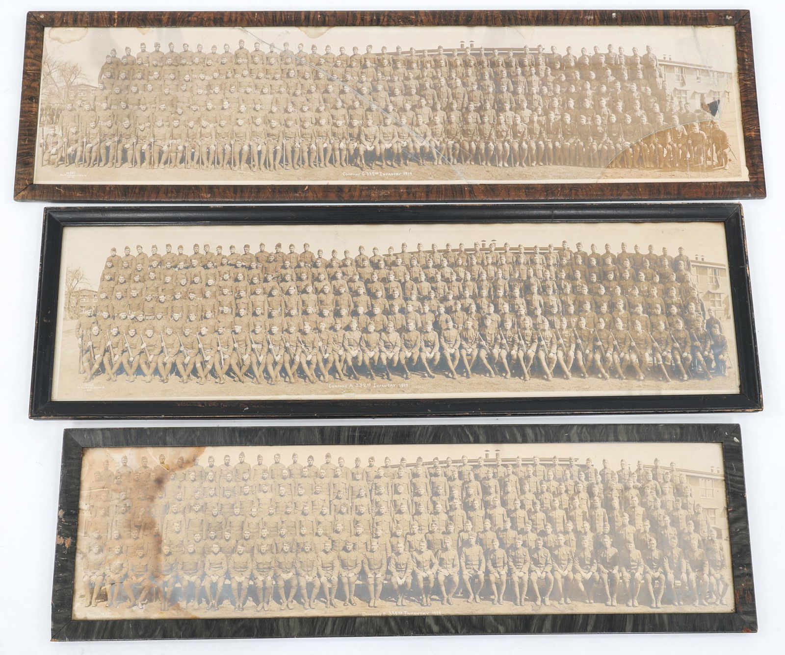 WWI AEF 332nd INFANTRY 1919 YARD LONG PHOTO LOT: WWI AEF 332nd INFANTRY 1919 YARD LONG PHOTO LOT Lot of 3 WWI US Army AEF, 332nd Infantry Regiment, 1919 Yard Long Group pictures. Three different Companies of the 332nd, Including, Company A, Company