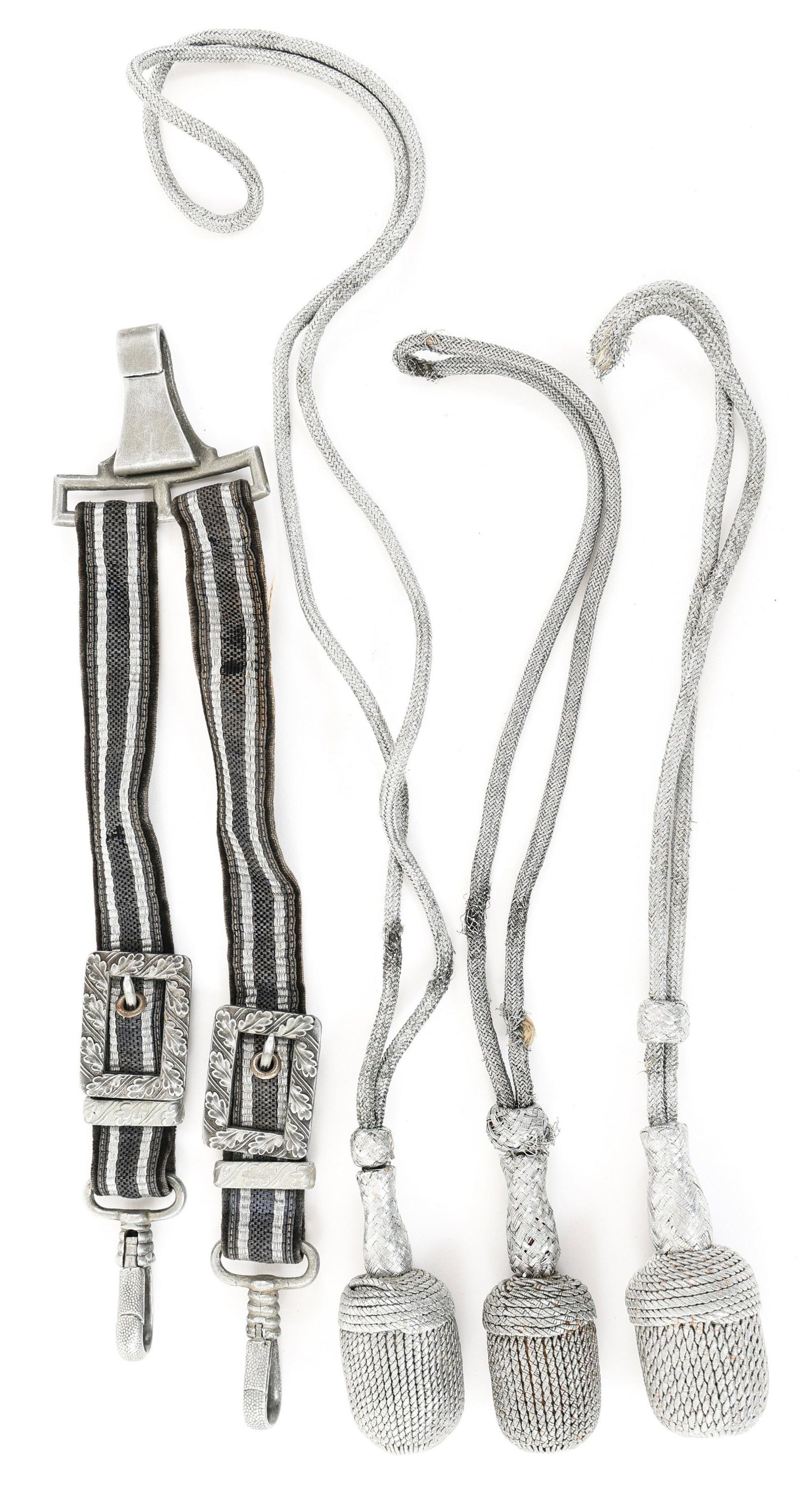 WWII GERMAN LUFTWAFFE DAGGER HANGER & PORTEPEE: WWII GERMAN LUFTWAFFE DAGGER HANGER & PORTEPEE Lot of WWII German Luftwaffe Dagger Hanger and (3) Silver bullion Portepee.