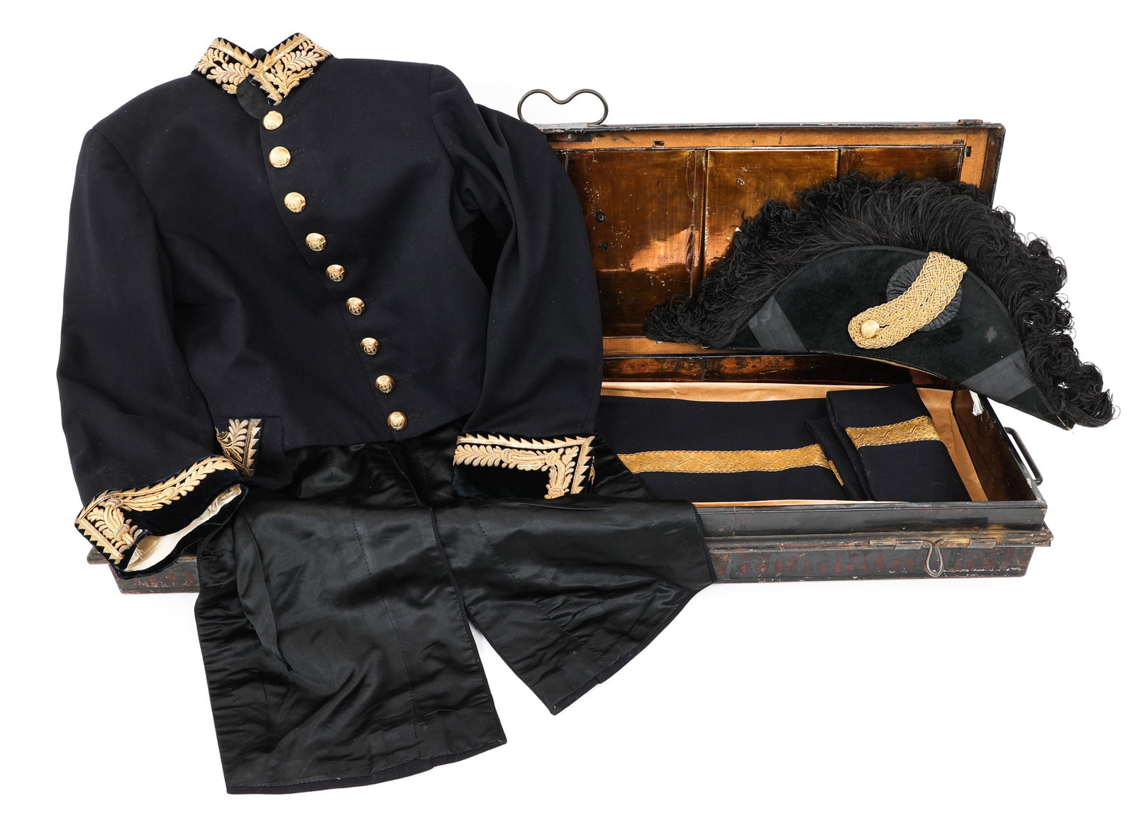BRITISH VICTORIAN DIPLOMAT DRESS UNIFORM: BRITISH VICTORIAN DIPLOMAT DRESS UNIFORM British Victorian Era Named to "John Bickersteth, Esq" Dress Uniform with Metal carrying case. Complete uniform includes Fine quality wool black frock coat wit