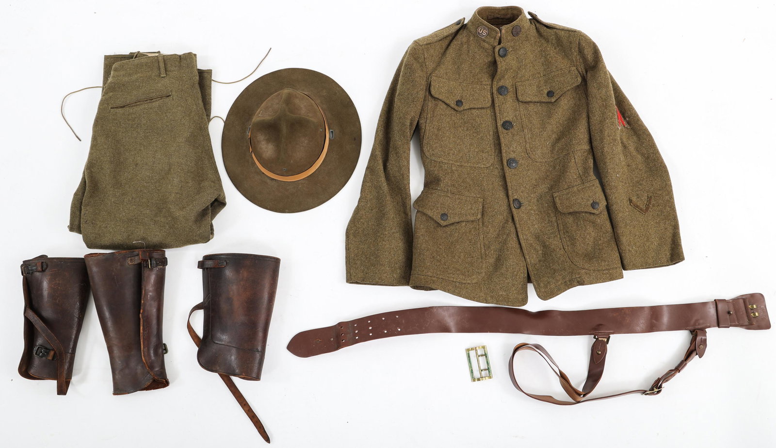WWI US ARMY 8th CAVALRY UNIFORM: WWI US ARMY 8th CAVALRY UNIFORM WWI US Army 8th Cavalry uniform. Includes; (1) M1917 Enlisted Man wool tunic with "US" and "8, Co D" Cavalry collar. Mfg. tag present. (1) Wool breeches, Mfg. tag prese