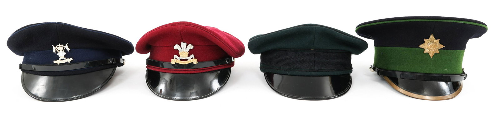 BRITISH ARMY OTHER RANK DRESS HAT LOT OF 4: BRITISH ARMY OTHER RANK DRESS HAT LOT OF 4 Cold War to Modern Conflicts, Lot of 4 British Army Other Rank Regimental Dress Hats. (1) IX - XII Lancer dress blue cap. (1) Royal Hussar red / brown cap. (