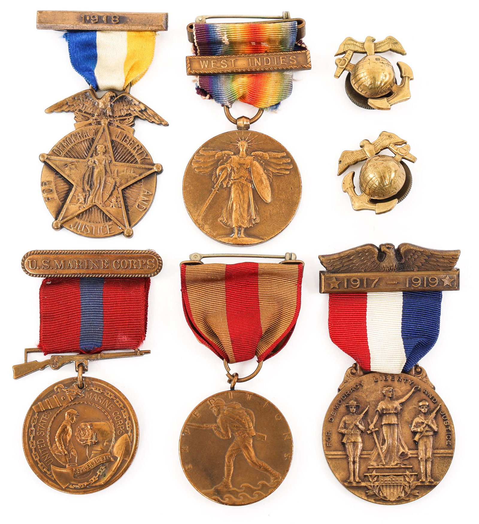 WWI US MARINE CORPS NAMED MEDAL GROUPING: WWI US MARINE CORPS NAMED MEDAL GROUPING WWI US Marine Corps "West Indies" Medal Grouping. Named to "John C. Durbin". Includes: (1) USMC Good Conduct Medal, engraved "Corporal John C. Durbin, 6-11-18 