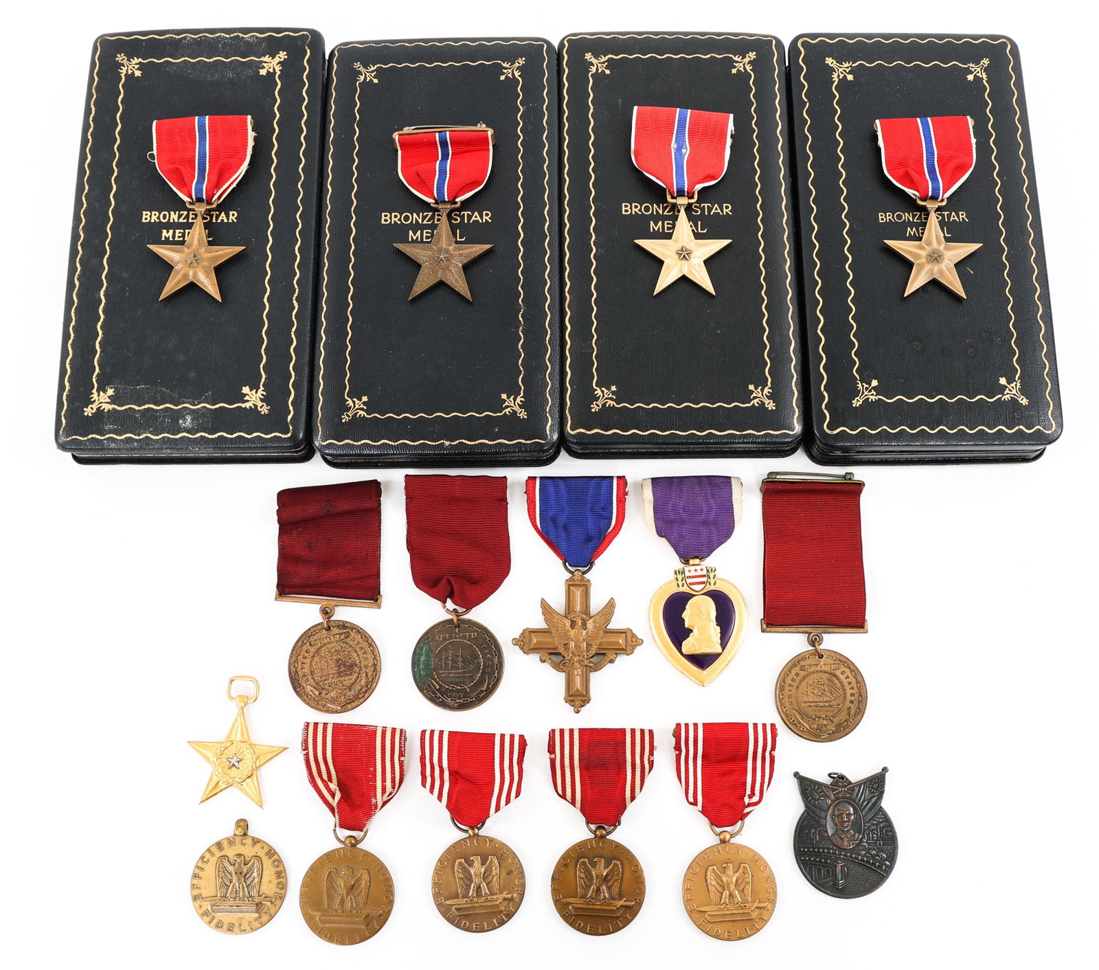 WWII US ARMY & NAVY NAMED MEDALS LOT OF 16: WWII US ARMY & NAVY NAMED MEDALS LOT OF 16 Lot of 16 WWII US Army & US Navy Named medals. (1) US Army Distinguished Service Cross by "Robbins Co", hand scratched "PFM" on the back. (1) Silver Star med