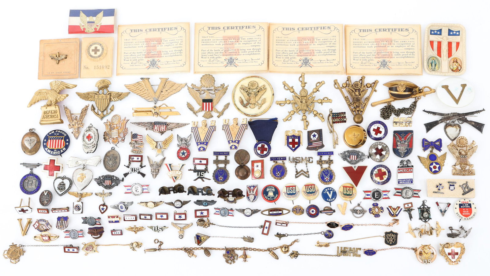 WWII HOMEFRONT USN USMC & US ARMY PINS LOT: WWII HOMEFRONT USN USMC & US ARMY PINS LOT WWII to Cold War USN, USMC, & US Army mixed pins lot. Sweetheart locket, insignia, button, USA Veterans pin, Mother's pin and more.