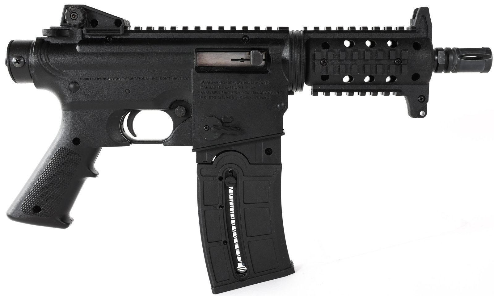 MOSSBERG MODEL 715P 22 LR SEMI AUTO PISTOL: MOSSBERG MODEL 715P 22 LR SEMI AUTO PISTOL Mossberg Model 715P 22 LR caliber Flat Top Semi Auto Pistol. Black Synthetic body, blued barrel. Pistol Grip, adjustable rear sight. Barrel Length 6.5" Overa
