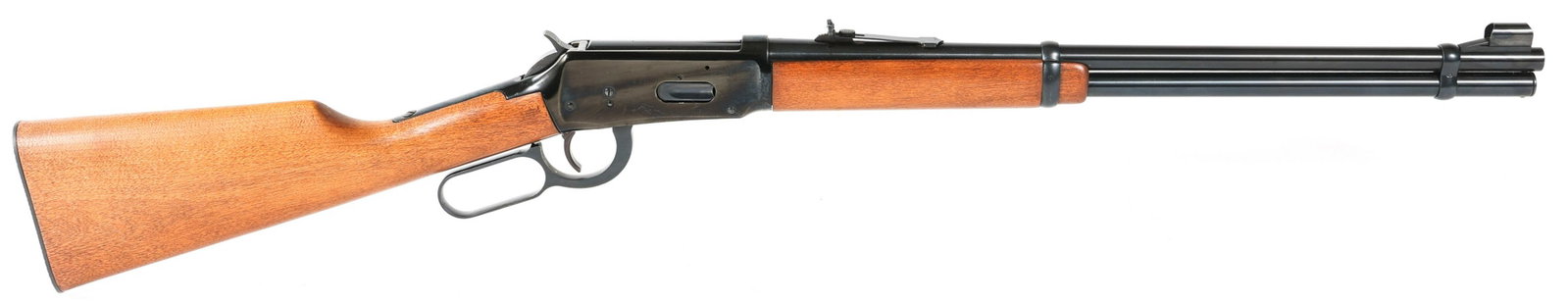 WINCHESTER MODEL 1894 44 MAGNUM LEVER ACTION RIFLE: WINCHESTER MODEL 1894 44 MAGNUM LEVER ACTION RIFLE Winchester Model 94 .44 Magnum lever action rifle. Walnut stock and fore grip with blued barrel. Adjustable rear sight and hooded front sight. Calibe