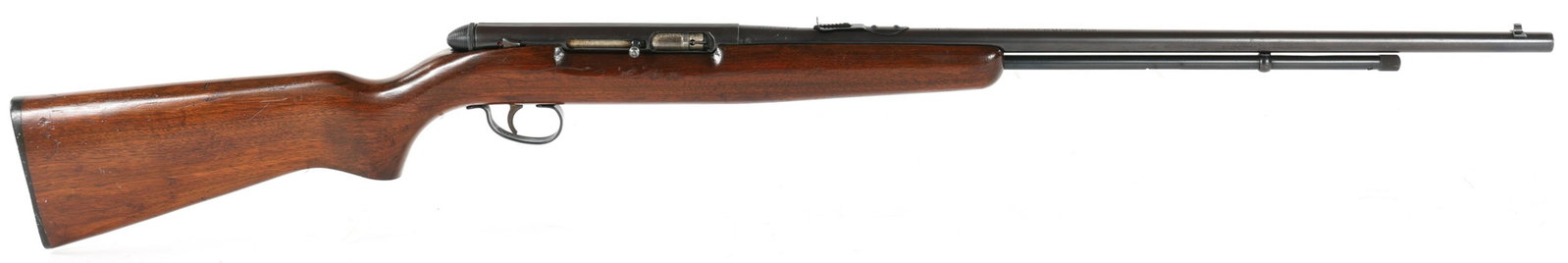 REMINGTON MODEL 550-1 .22 CALIBER RIFLE: REMINGTON MODEL 550-1 .22 CALIBER RIFLE Remington Model 550-1 .22 caliber rifle. Blued barrel and a wood pistol grip stock. Full length magazine tube. Rear adjustable sight and front blade sight. Cali