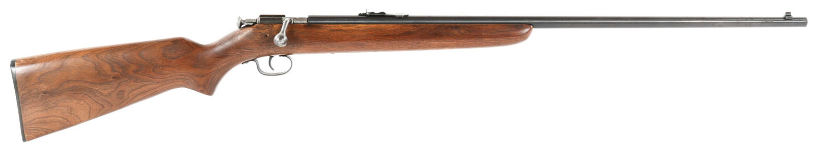 WINCHESTER MODEL 67 .22 S-L-LR RIFLE: WINCHESTER MODEL 67 .22 S-L-LR RIFLE Winchester Model 67.22 S-L-LR Bolt Action Single Shot Rifle. Barrel is stamped "Winchester Trademark- Model 67 22 S-L-LR" Blued finish. Walnut stock. Front blade s