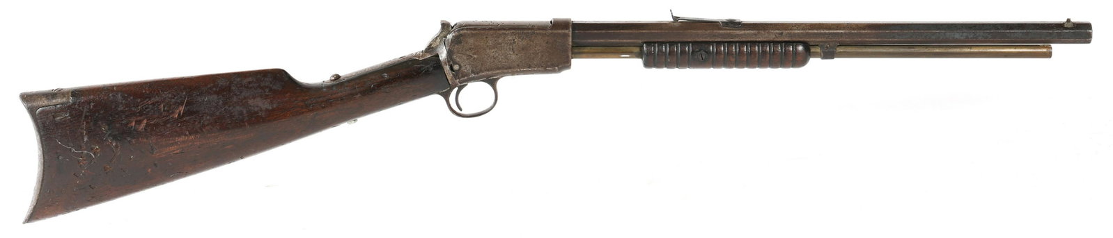 1903 WINCHESTER MODEL 1890 .22 SHORT CAL RIFLE: 1903 WINCHESTER MODEL 1890 .22 SHORT CAL RIFLE 1903 Winchester Model 1890 .22 Short caliber rifle. Barrel shortened to 16.5". Caliber / Gauge: 22 S. Barrel Length: 16.5". Serial Number: 161797