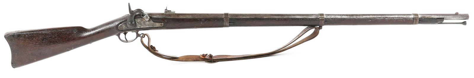 PARKERS SNOW 1863 RIFLED 60 CALIBER MUSKET: PARKERS SNOW 1863 RIFLED 60 CALIBER MUSKET Parkers Snow 1863 rifled .60 caliber musket. Side plate stamped "Parkers Snow - Meriden Conn" with the date "1863". Barrel stamped "VP". Receiver tang stampe