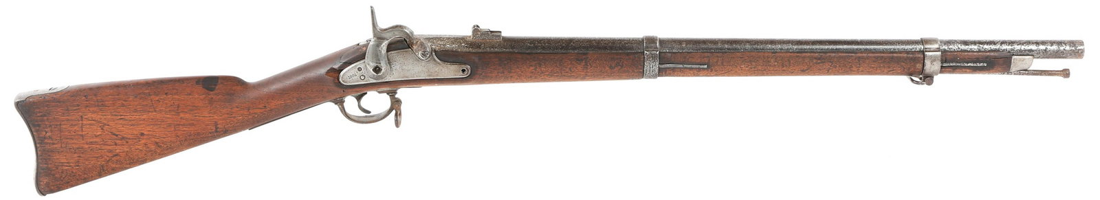 1864 US SPRINGFIELD MODEL 1863 PERCUSSION MUSKET: 1864 US SPRINGFIELD MODEL 1863 PERCUSSION MUSKET 1864 US Springfield Model 1863 .58 caliber percussion musket. Lockplate dated 1864. Shortened barrel. 44" total length. Caliber / Gauge: 58. Barrel Len