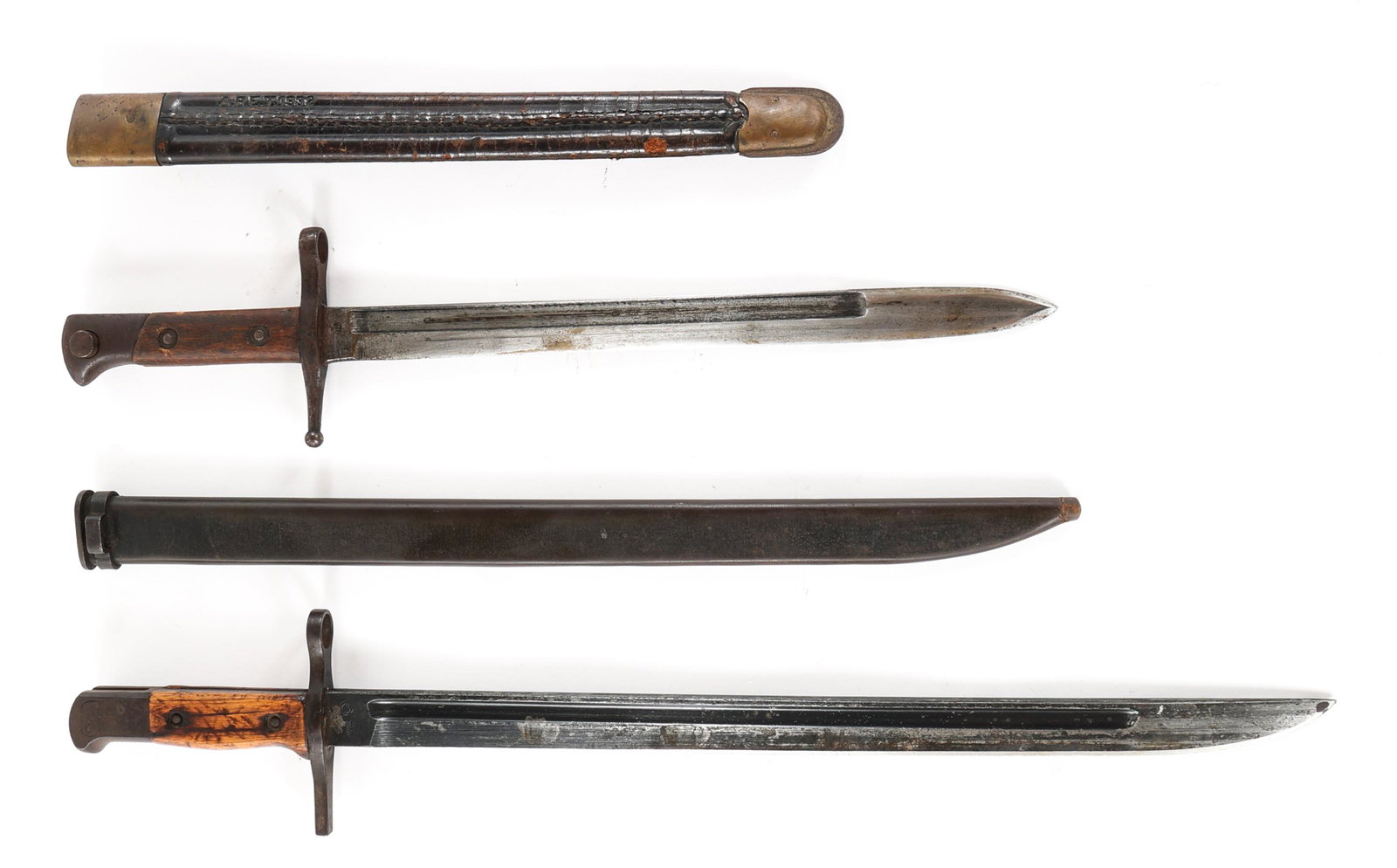 WWII AXIS BAYONETS LOT OF TWO: WWII AXIS BAYONETS LOT OF TWO Lot of two WWII bayonets. Model 1891 Italian Carcano bayonets with scabbard. Type 30 Japanese Arisaka bayonet with scabbard.