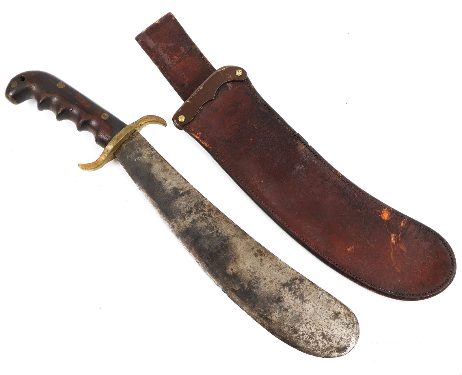 US ARMY M1904 HOSPITAL CORPS BOLO KNIFE: US ARMY M1904 HOSPITAL CORPS BOLO KNIFE | US Army Model 1904 Springfield Armory Hospital Corps Bolo Knife. Heavy duty blade. Stamped with the flaming bomb and "S.A 1912" on one side of the ricasso, "U