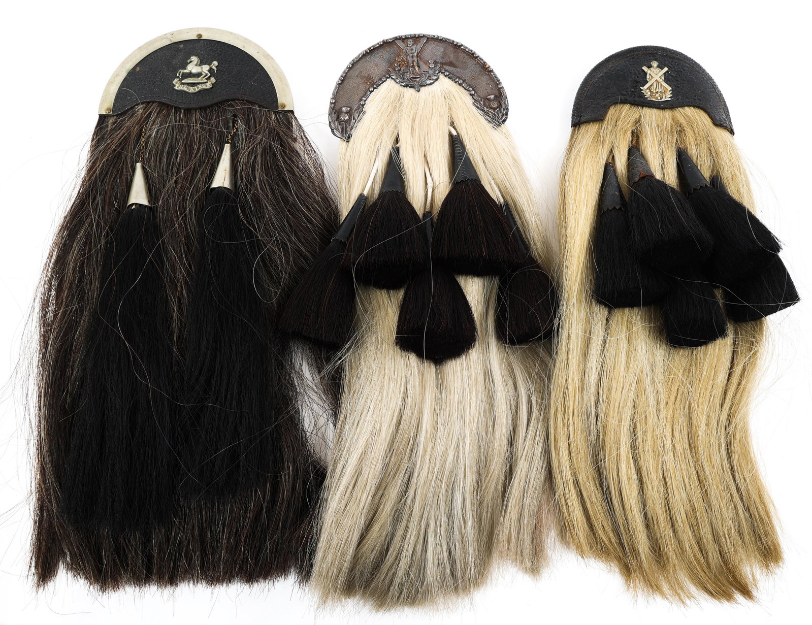 19th C. SCOTTISH HORSE HAIR SPORRAN LOT OF 3: 19th C. SCOTTISH HORSE HAIR SPORRAN LOT OF 3 | 19th - 20th Century Horse Hair Sporran, Lot of 3. Size: 7" X 19"