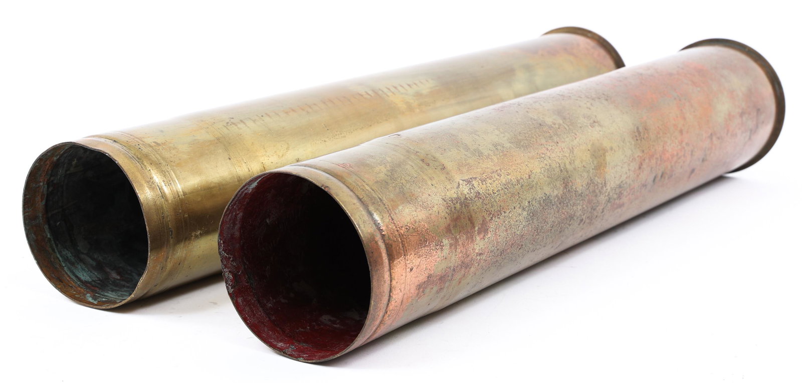 WWII GERMAN 88mm FLAK 18 SHELL CASING: WWII GERMAN 88mm FLAK 18 SHELL CASING | WWII German Flak 18, 88mm Shell case. Lot of 2 dated 1938 and 1939. Inert. Size: 22.3/8" tall