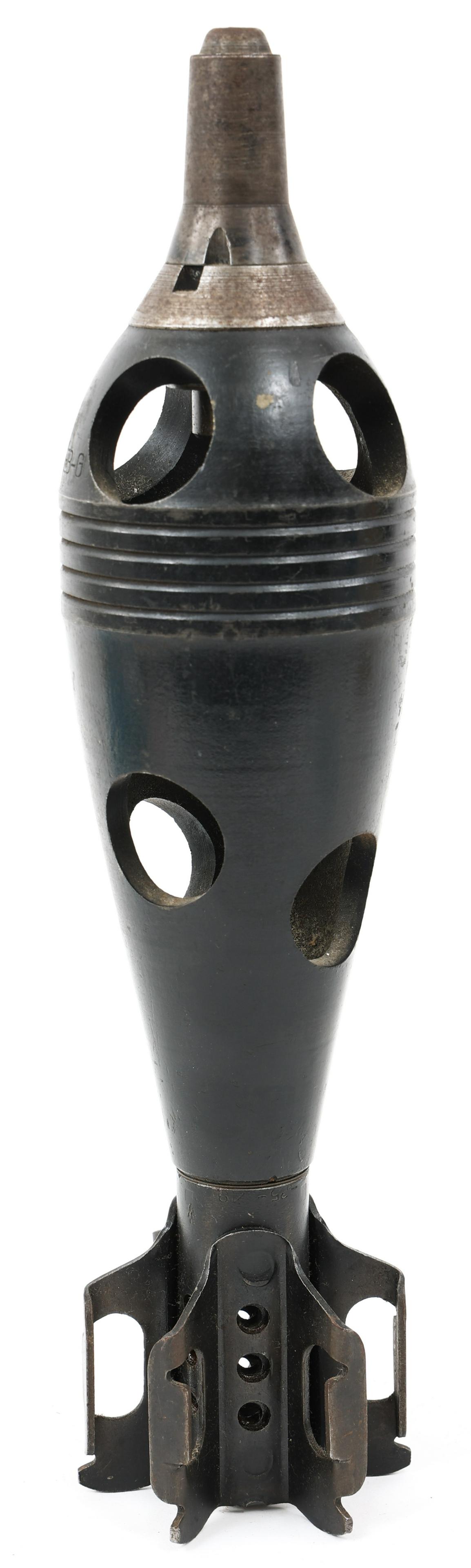 WWII US ARMY M-43A1 81mm MORTAR ROUND: WWII US ARMY M-43A1 81mm MORTAR ROUND | WWII US Army M-43A1, 81mm Mortar round and fuse. Inert. Size: 13.1/4"