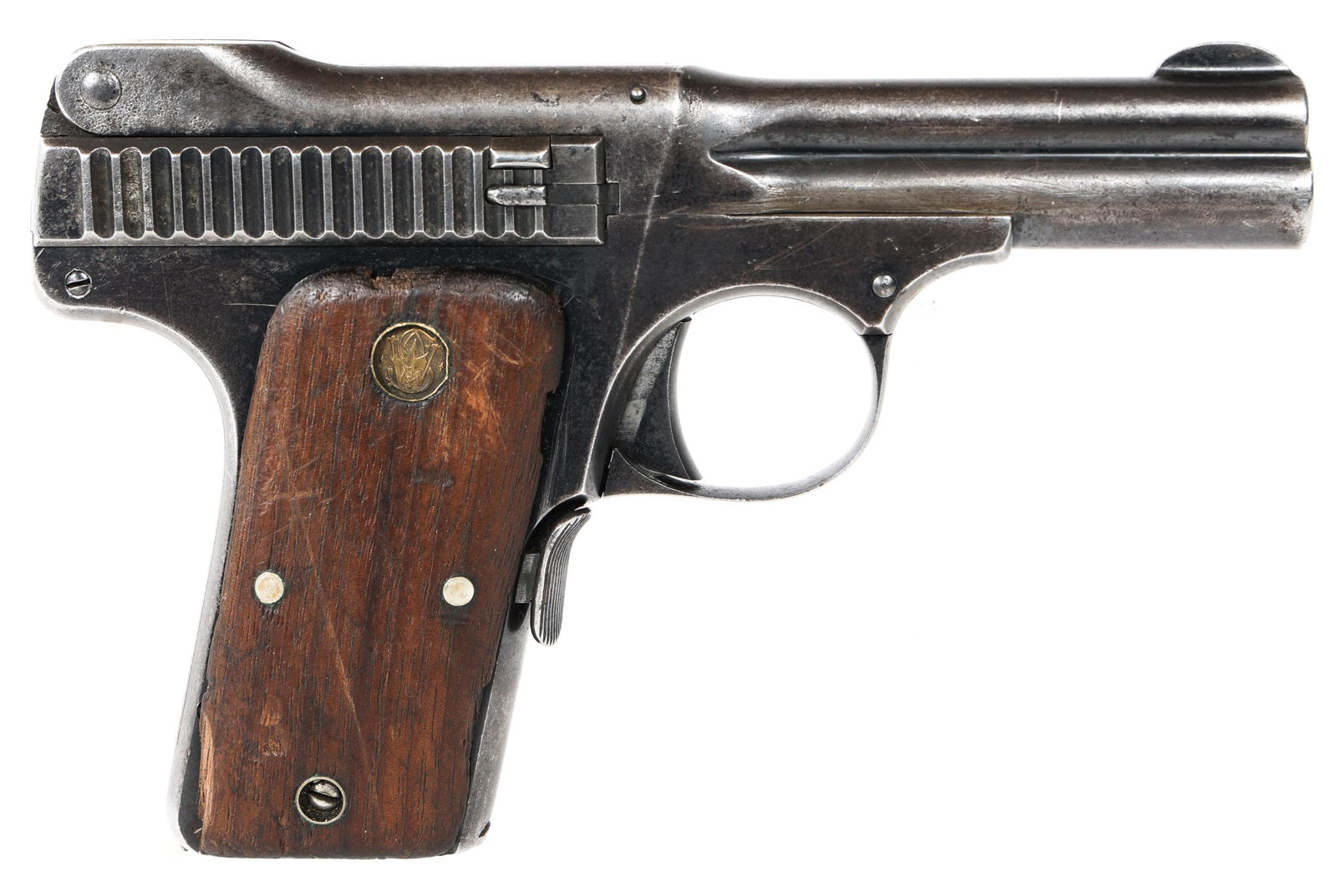 SMITH & WESSON MODEL 1913 .35 CALIBER PISTOL: SMITH & WESSON MODEL 1913 .35 CALIBER PISTOL | Smith & Wesson Model 1913, type 8, semi-automatic .35 caliber pistol. The barrel is stamped "Smith and Wesson" on left side. Wood grips. One magazine. Ca