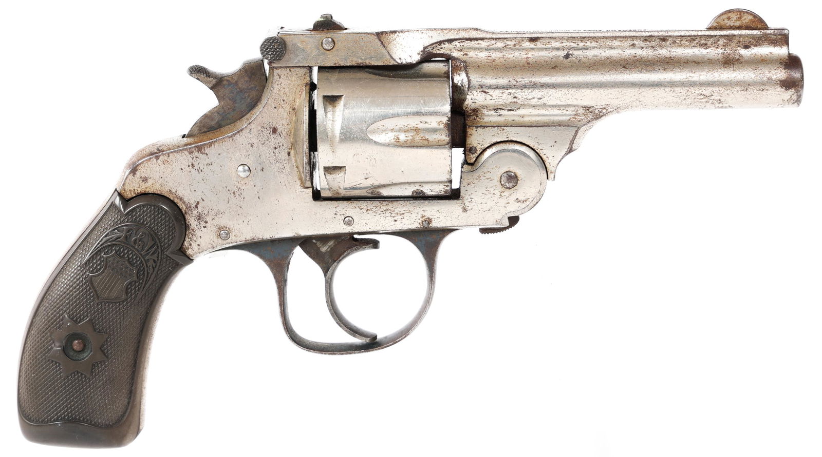 FOREHAND ARMS .32 CAL TOP BREAK REVOLVER: FOREHAND ARMS .32 CAL TOP BREAK REVOLVER | Forehand Arms Co. .32 caliber top break revolver. 6 shot cylinder. F&W hard rubber grips. Matching serial numbers on frame and cylinder. Caliber / Gauge: 32