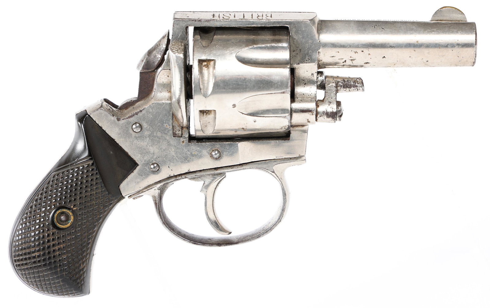 FOREHAND & WADSWORTH BRITISH BULLDOG REVOLVER: FOREHAND & WADSWORTH BRITISH BULLDOG REVOLVER | Forehand and Wadsworth British Bulldog .32 caliber revolver. Top of frame stamped "British Bulldog". Hard rubber grips. Caliber / Gauge: 32 Barrel Lengt