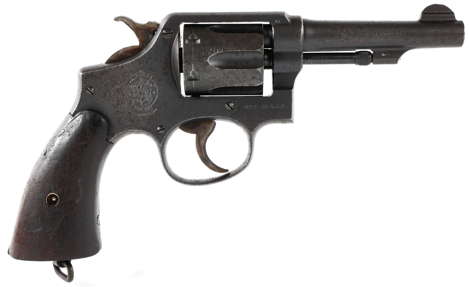 US SMITH & WESSON M&P VICTORY .38 CALIBER REVOLVER: US SMITH & WESSON M&P VICTORY .38 CALIBER REVOLVER US Smith & Wesson Model Military and Police Victory double action .38 caliber revolver. Barrel stamped "38 S&W Special CTG" on right side and "Smith
