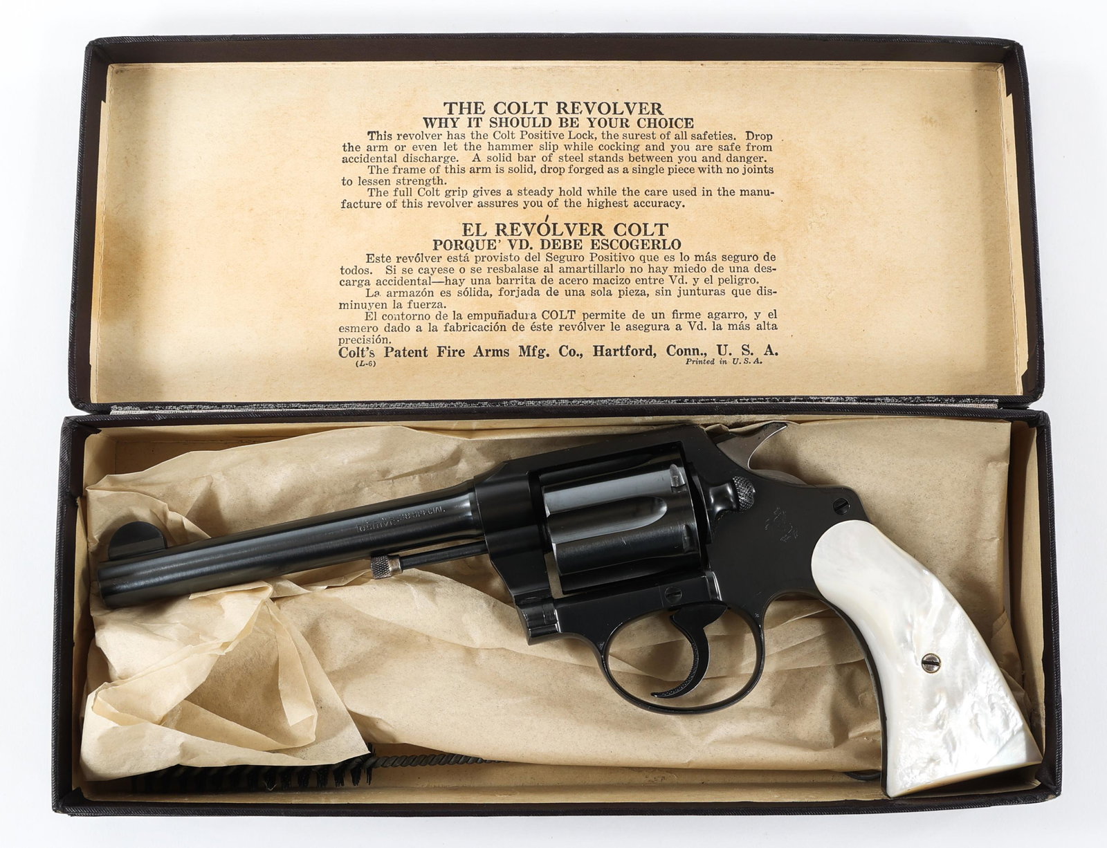 COLT POLICE POSITIVE SPECIAL .38 SPL REVOLVER: COLT POLICE POSITIVE SPECIAL .38 SPL REVOLVER 1932 Colt Police Positive Special .38 Special Caliber Double Action Revolver with Original Box. Blue finish. Mother of pearl grips. Matching serial number