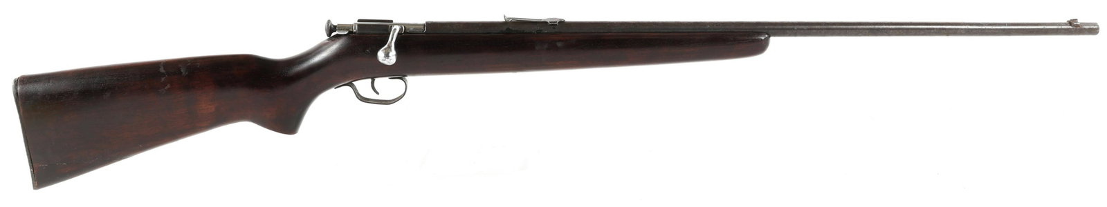 WINCHESTER MODEL 67A .22 S-L-LR BOLT ACTION RIFLE: WINCHESTER MODEL 67A .22 S-L-LR BOLT ACTION RIFLE Winchester 67A Bolt Action Single Shot .22 S-L-LR caliber rifle. Blued finish with a walnut pistol grip stock. Fixed front and rear sight. Caliber / G