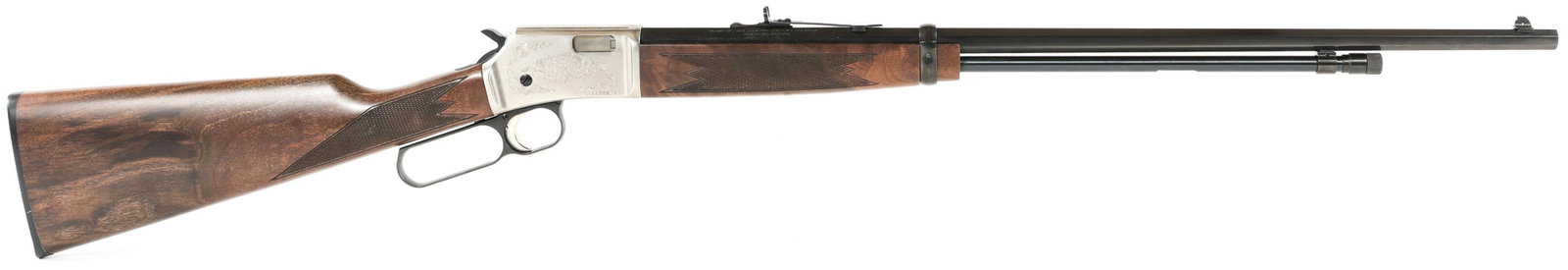 BROWNING MODEL BL 22 LEVER ACTION .22 CAL RIFLE: BROWNING MODEL BL 22 LEVER ACTION .22 CAL RIFLE Browning Model BL 22 lever action .22 S-L-LR caliber rifle. Grade II, with floral engraving on both sides of receiver. Checkered wood stock. Original bo