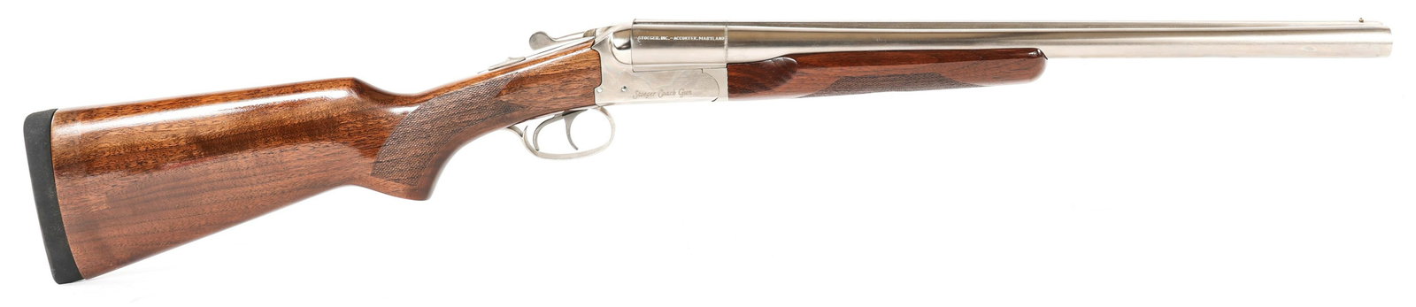 STOEGER ARMANTINO 12 GA DOUBLE BARREL COACH GUN: STOEGER ARMANTINO 12 GA DOUBLE BARREL COACH GUN Stoeger Armantino Model Stoeger Coach Gun double barrel 12 gauge shotgun. Nickel finish. 3" chambers. Factory installed chokes on each barrel. Underside