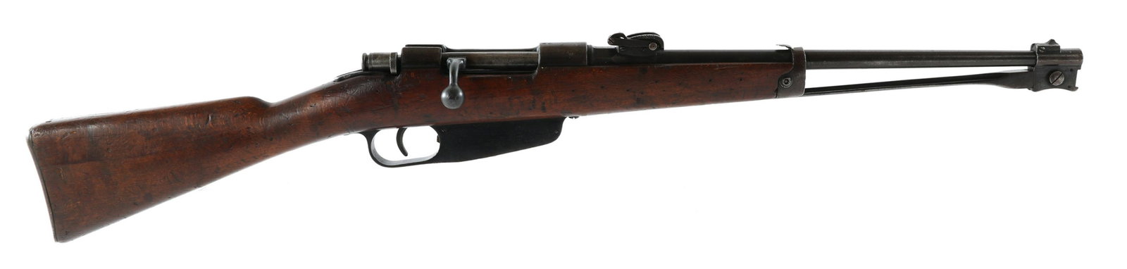 WWII BRESCIA CARCANO MODEL 1891 6.5X52mm CARBINE: WWII BRESCIA CARCANO MODEL 1891 6.5X52mm CARBINE WWII Italian Brescia Carcano Model M1891 Moschetto 6.5x52mm bolt action carbine. Barrel is stamped "1918" and "Brescia". Left side of wood stock stampe