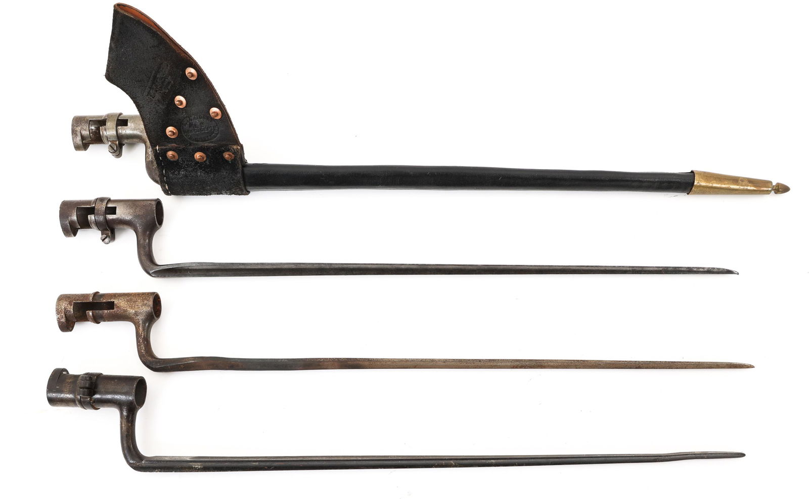 US SPRINGFIELD & MUSKET SOCKET BAYONET LOT OF 4: US SPRINGFIELD & MUSKET SOCKET BAYONET LOT OF 4 Lot of (3) US Springfield Model 1873 Socket Bayonets and (1) US Musket Bayonet. Blade Length: 17.5" to 18" | Total Length: 20.5" to 21"