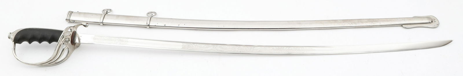 US ARMY MODEL 1902 OFFICER SWORD By NS MEYER: US ARMY MODEL 1902 OFFICER SWORD By NS MEYER US Army Model 1902 Officer Dress Sword. Single edged, slightly curved, triple acid etched bright blade. Stamped "Made in USA" on one side of the ricasso an