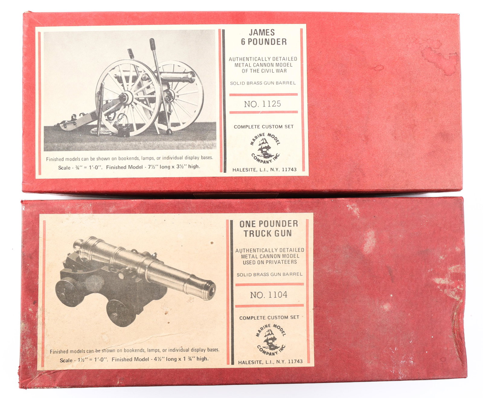 MARINE MODEL Co ONE & SIX POUNDER CANNON MODELS: MARINE MODEL Co ONE & SIX POUNDER CANNON MODELS Lot of 2 Marine Model Co, Cannon Models. (1) One pounder kit#1104. Complete & assembled. (1) James 6 pounder smothbore cannon kit#1125. Unassembled.