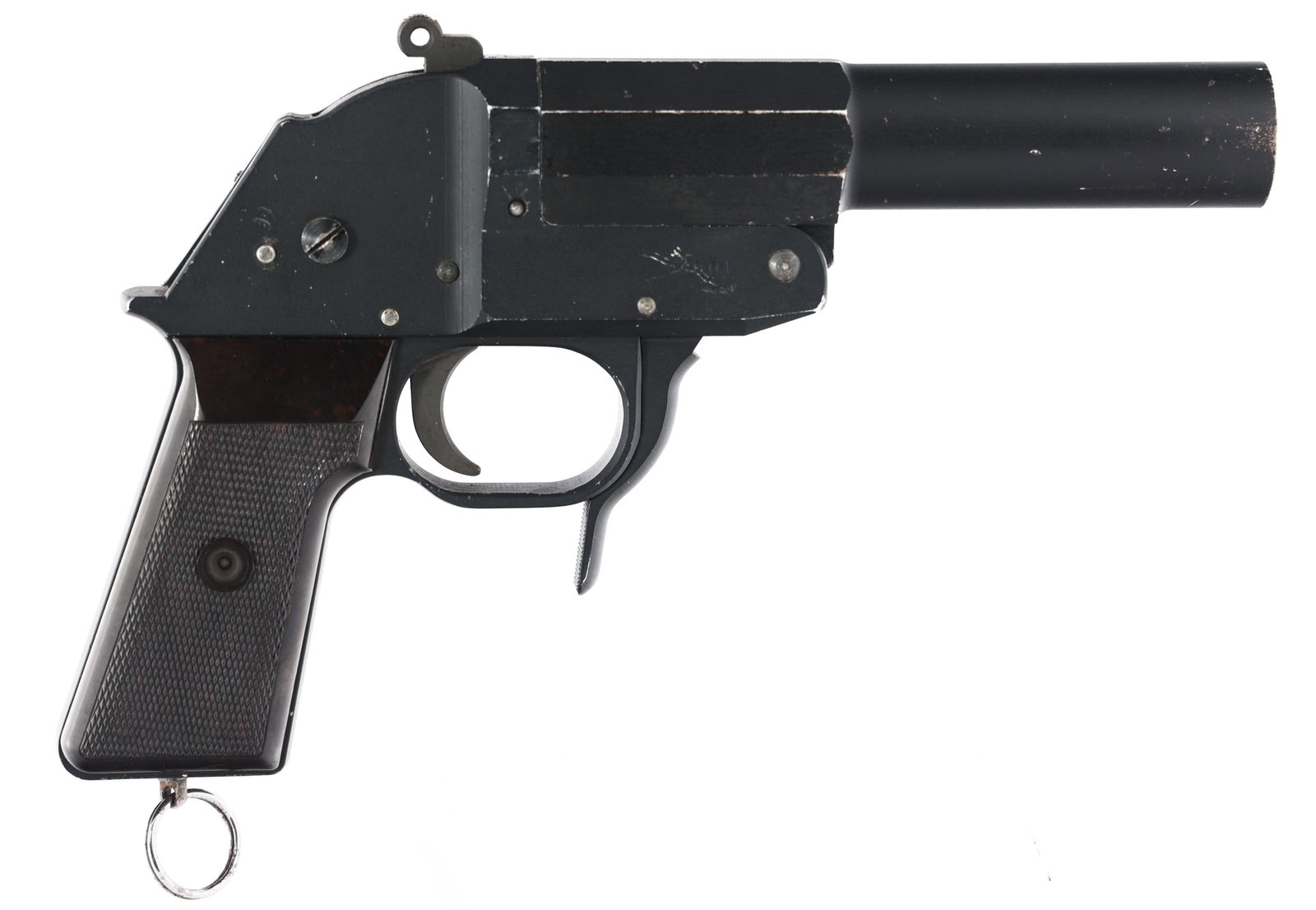 EAST GERMAN LP-1 26.5mm FLARE PISTOL: EAST GERMAN LP-1 26.5mm FLARE PISTOL East German Ernst Thalmann Werke Model LP-1 26.5mm flare pistol. East German proofs throughout. Checkered Bakelite grips. Caliber / Gauge: 26.5mm Barrel Length: 6.