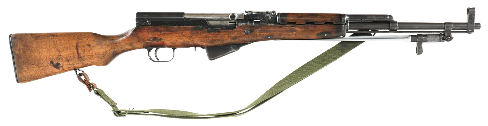 CHINESE JIANSHE ARSENAL SKS 7.62x39mm RIFLE: CHINESE JIANSHE ARSENAL SKS 7.62x39mm RIFLE Chinese Jianshe Arsenal Model SKS 7.62x39mm caliber semi automatic rifle. Receiver stamped with Factory 26 logo. Bolt and butt stock numbered 02515. Floor p