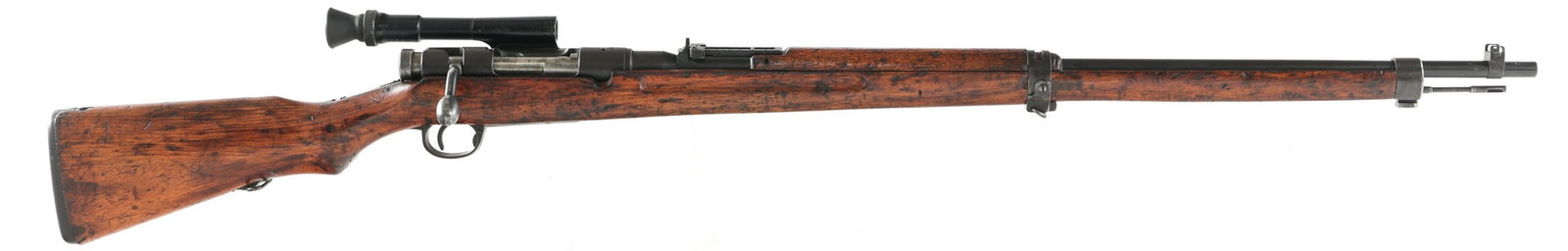 WWII JAPANESE NAGOYA TYPE 97 ARISAKA SNIPER RIFLE: WWII JAPANESE NAGOYA TYPE 97 ARISAKA SNIPER RIFLE WWII Japanese Nagoya Arsenal Type 97 bolt action 6.5x50mm caliber Arisaka sniper rifle. Toko 2.5x10 sniper scope No. 176, serial number 3376 and rever