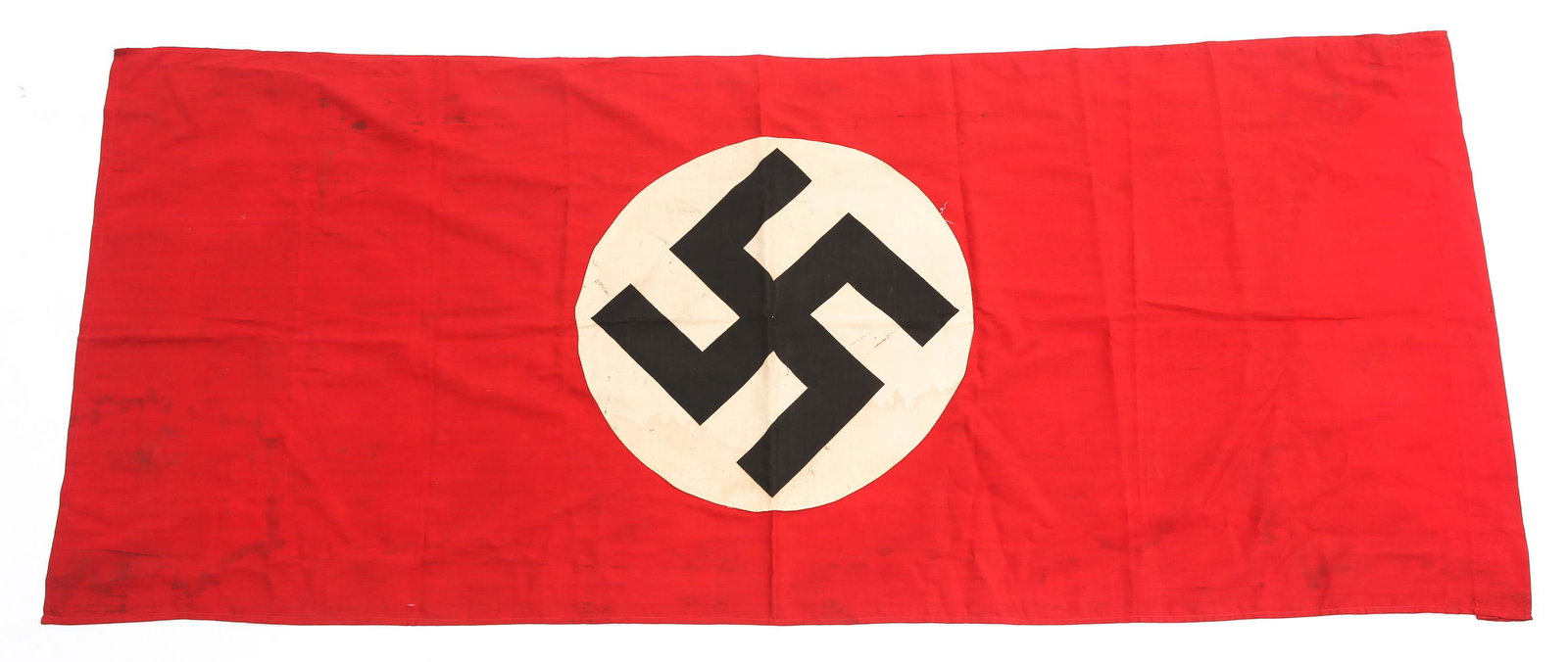 WWII GERMAN INDOOR BANNER FLAG: WWII GERMAN INDOOR BANNER FLAG WWII German Indoor Wall Banner / Flag. Double sided, linen material, multiple piece construction with printed Swastika. Size: 66" x 28". Size: 66"x 28"