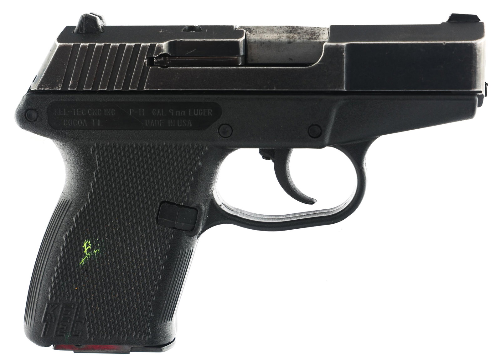 KELTEC MODEL P-11 9mm CAL SEMI AUTOMATIC PISTOL: KELTEC MODEL P-11 9mm CAL SEMI AUTOMATIC PISTOL Kel Tec Model P-11 9x19mm caliber semi automatic pistol. Blued finish on slide. Polymer frame. Fixed sights. One magazine. | Caliber / Gauge: 9mm | Barr