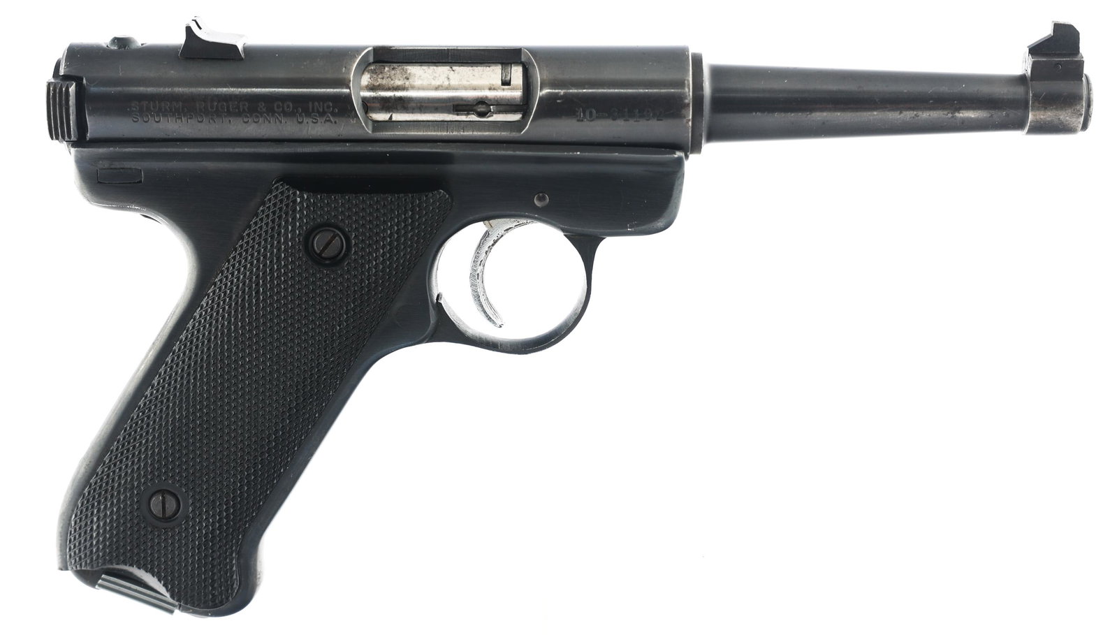 1969 RUGER MODEL MARK I .22 LR CAL PISTOL: 1969 RUGER MODEL MARK I .22 LR CAL PISTOL 1969 Ruger Model Mark I .22 LR caliber semi automatic pistol. Blued finish. Plastic grips. Fixed sights. One magazine. | Caliber / Gauge: 22 LR | Barrel Lengt