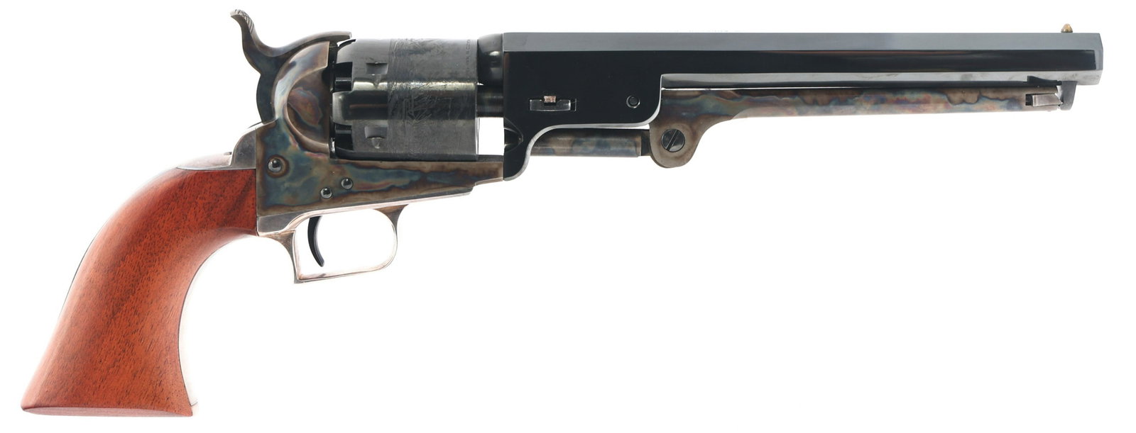 1978 COLT 1851 NAVY .36 CAL PERCUSSION REVOLVER: 1978 COLT 1851 NAVY .36 CAL PERCUSSION REVOLVER 1978 Colt 1851 Navy 2nd Generation Model C-1121 single action .36 caliber percussion revolver. Naval scene engraved on cylinder. Blued finish. Wood grip