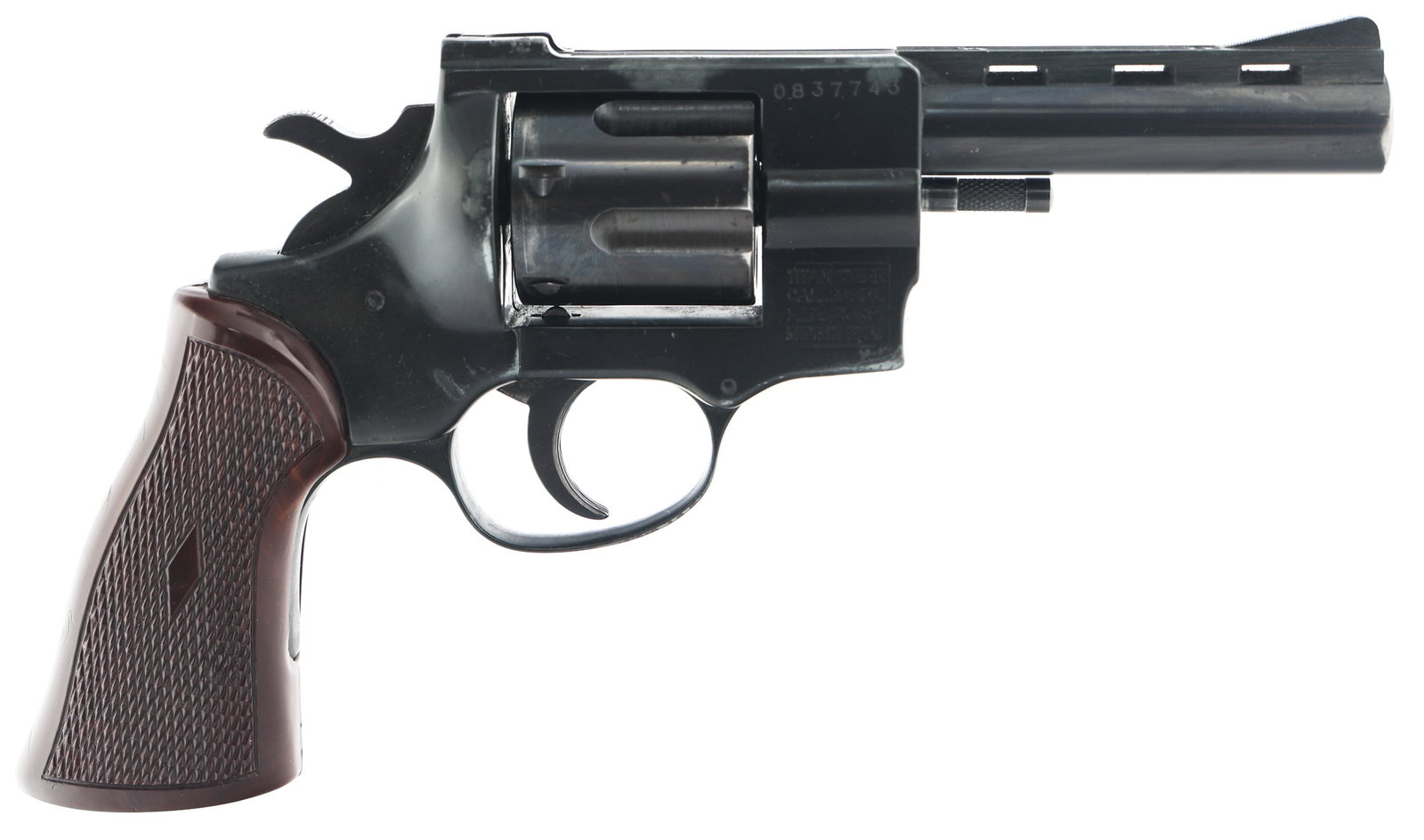 ARMINIUS MODEL TITAN TIGER .38 SPECIAL REVOLVER: ARMINIUS MODEL TITAN TIGER .38 SPECIAL REVOLVER Arminius Model Titan Tiger .38 Special caliber double action revolver. Import stamped "FIE CORP Miami, Fla." Blued finish. Composite checkered grips. Fi