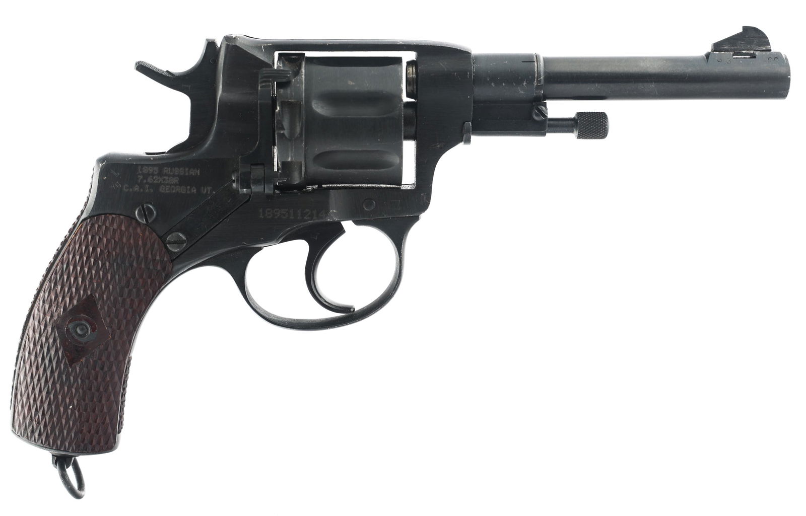 1918 RUSSIAN TULA MODEL 1895 NAGANT REVOLVER: 1918 RUSSIAN TULA MODEL 1895 NAGANT REVOLVER 1918 Imperial Russian Tula Model 1895 7.62mm caliber double action Nagant revolver. Left side of frame stamped with Imperial Peter the Great ordnance mark