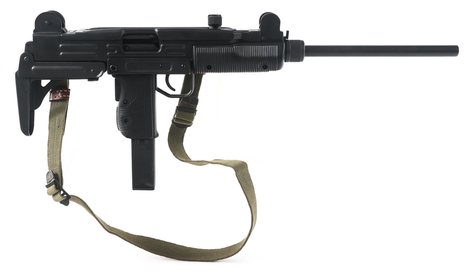 GROUP IND VECTOR ARMS HR4332S 9mm UZI CARBINE: GROUP IND VECTOR ARMS HR4332S 9mm UZI CARBINE Group industries Vector Arms Model HR4332 S 9mm semi automatic Uzi carbine. Parkerized finish. Folding stock. Flip rear sight. Canvas sling. One magazine.