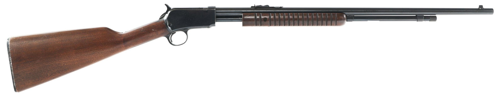 WINCHESTER MODEL 62A .22 CAL PUMP ACTION RIFLE: WINCHESTER MODEL 62A .22 CAL PUMP ACTION RIFLE 1956 Winchester model 62A .22 S-L-LR caliber Pump action rifle. Blued finish. Walnut stock. Adjustable rear sight. | Caliber / Gauge: 22 S-L-LR | Barrel 